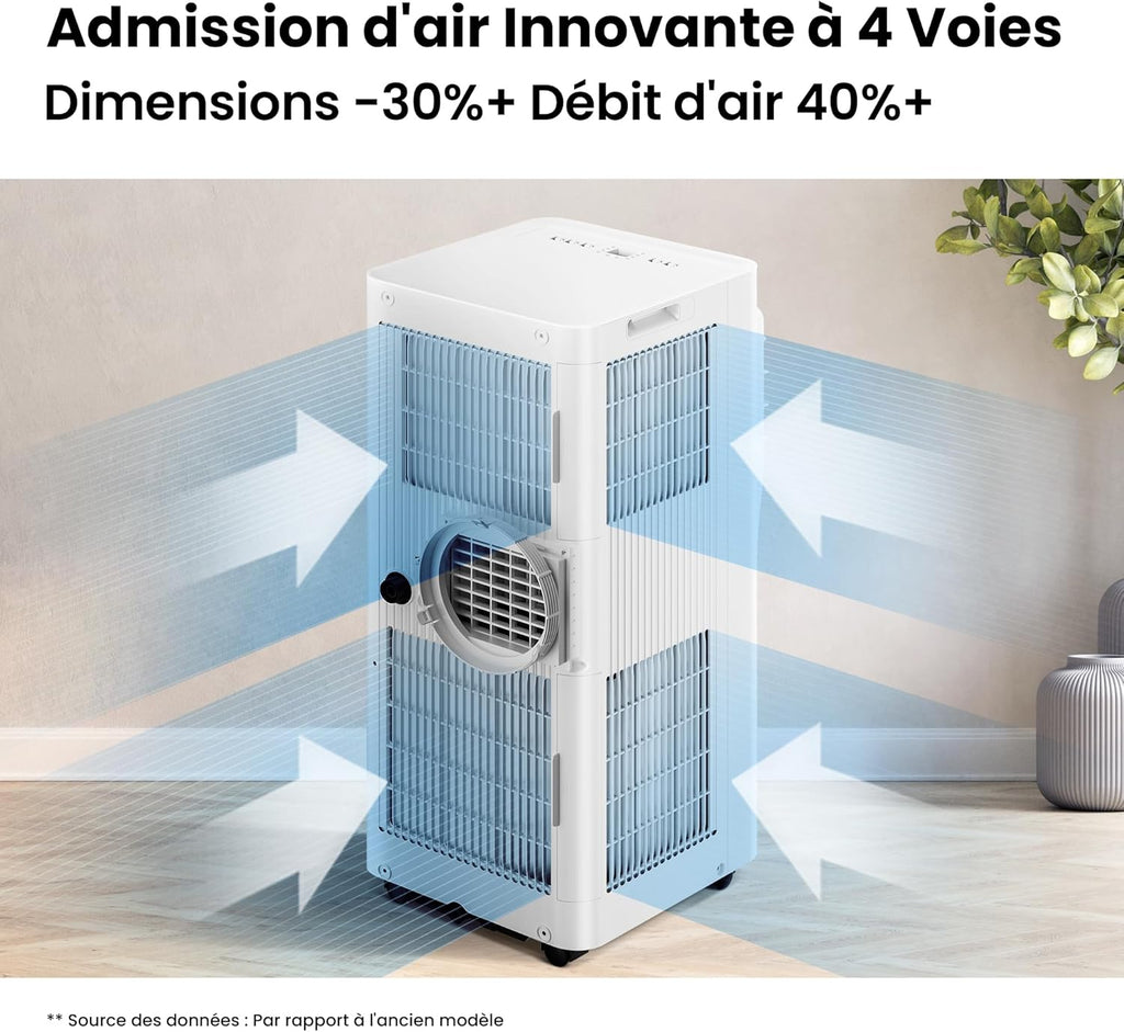 COMFEE' Climatiseur Mobile 9000 BTU/h 2,6kW, 3-EN-1 Refroidisseur Déshumidificateur Ventilateur, Fonction Follow me, Minuterie, Mode nuit, Pour salon et maison de 33©O/88m3, MPPH-09CRN7, R290
