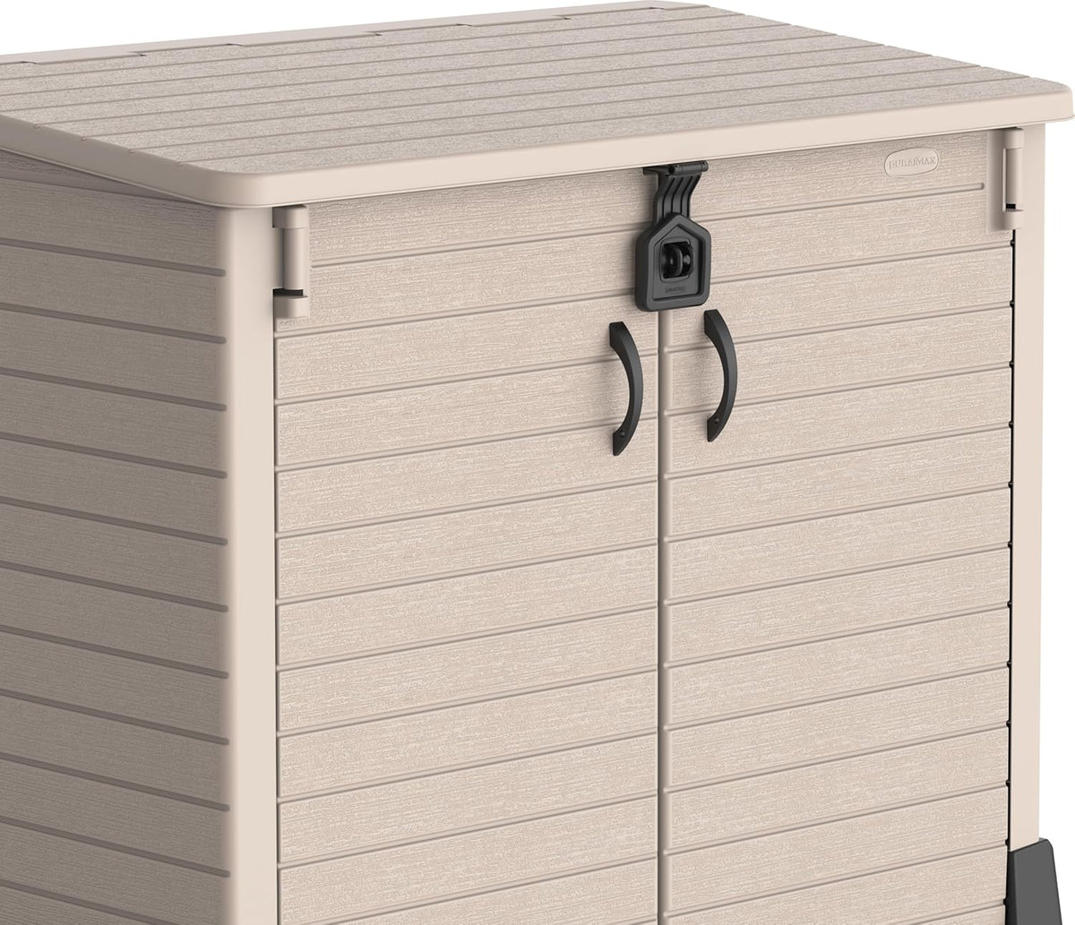 Duramax StoreAway 1200L Plastic Garden Shed/ Flat Lid, Outdoor Storage Shed, Wheelie Bin Hideaways, Wheelie bin box, Durable Construction, Ideal for Bikes, BBQs & 2x 240L Bins, 145x85x125 cm, Brown