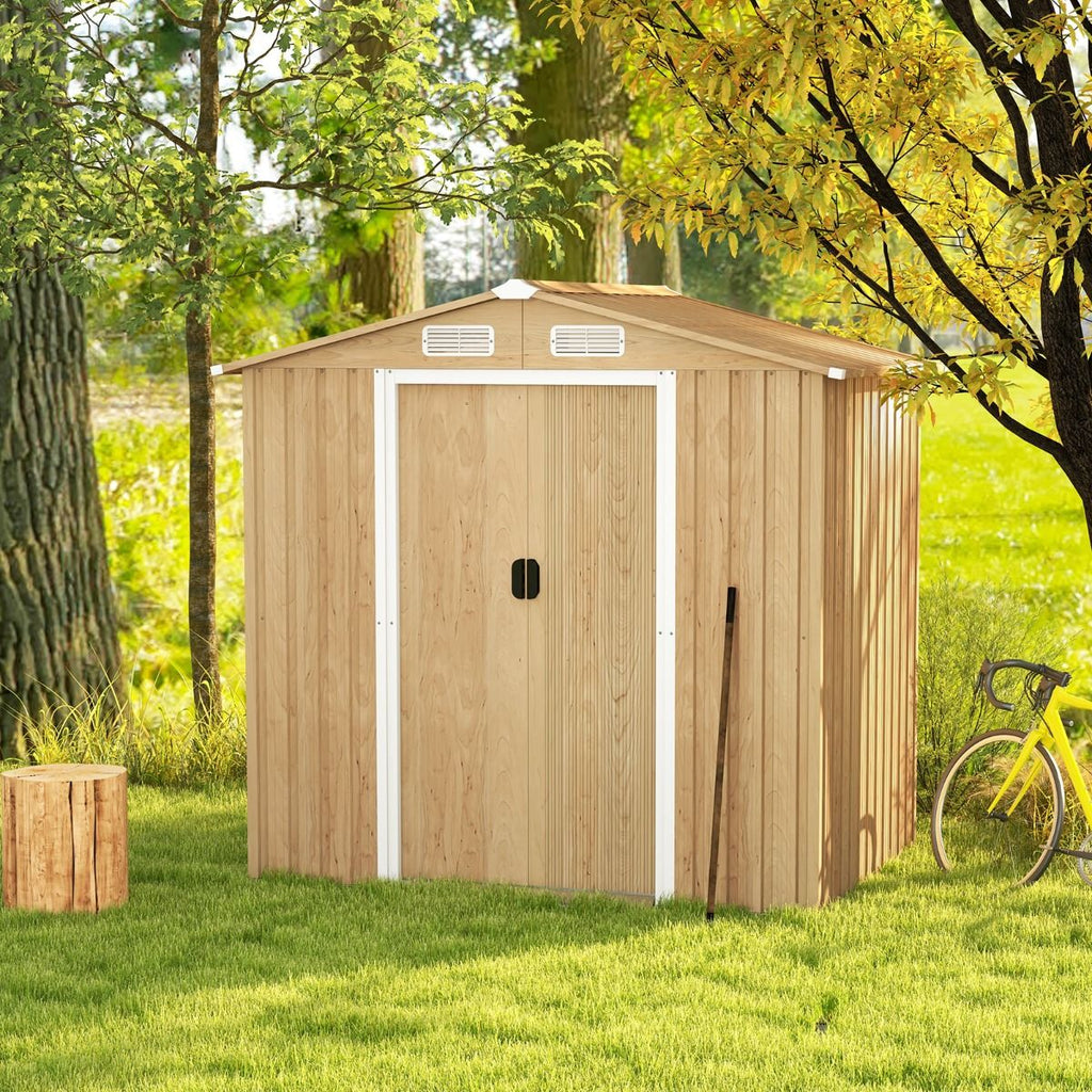 Abri de Jardin 2.3©O en Acier Galvanisé Anti-UV 196x142x186cm Cabane de Jardin Exterieur 3.7m3 avec Porte Coulissante Rampe Naturel