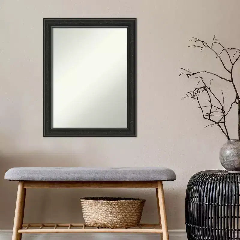 22 x 28-Zoll-Wandspiegel mit schmalem Rahmen in „Schiffswrack-Schwarz“ (nicht facettiert): modern und rechteckig, Polystyrolrahmen, Montagematerial inklusive