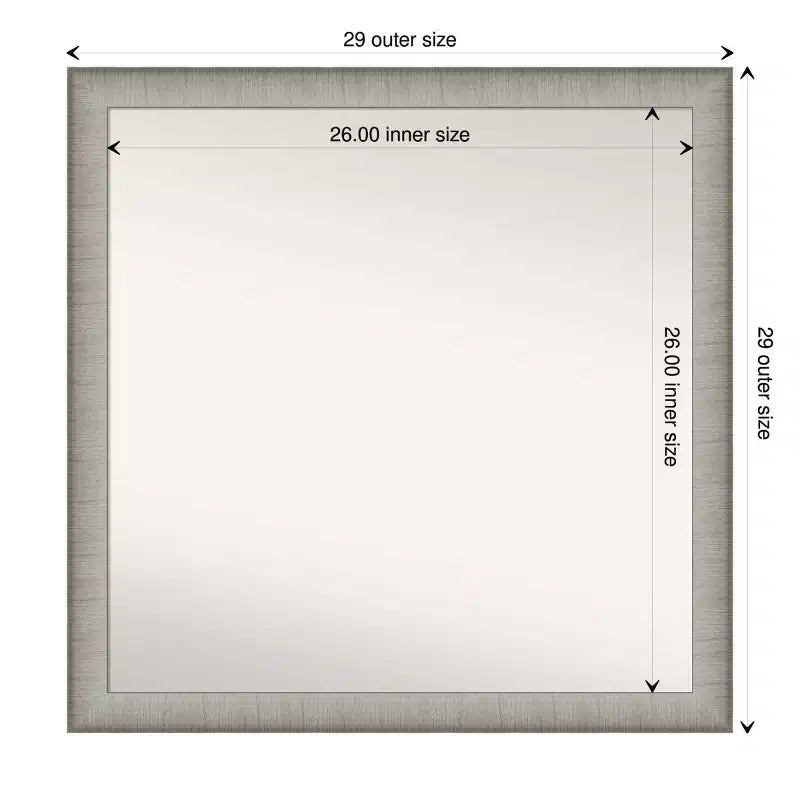 29" x 29" eleganter, schmaler Badezimmerspiegel ohne Facettenschliff, gebürstetes Zinn: quadratisch, Wandmontage, Montagematerial enthalten