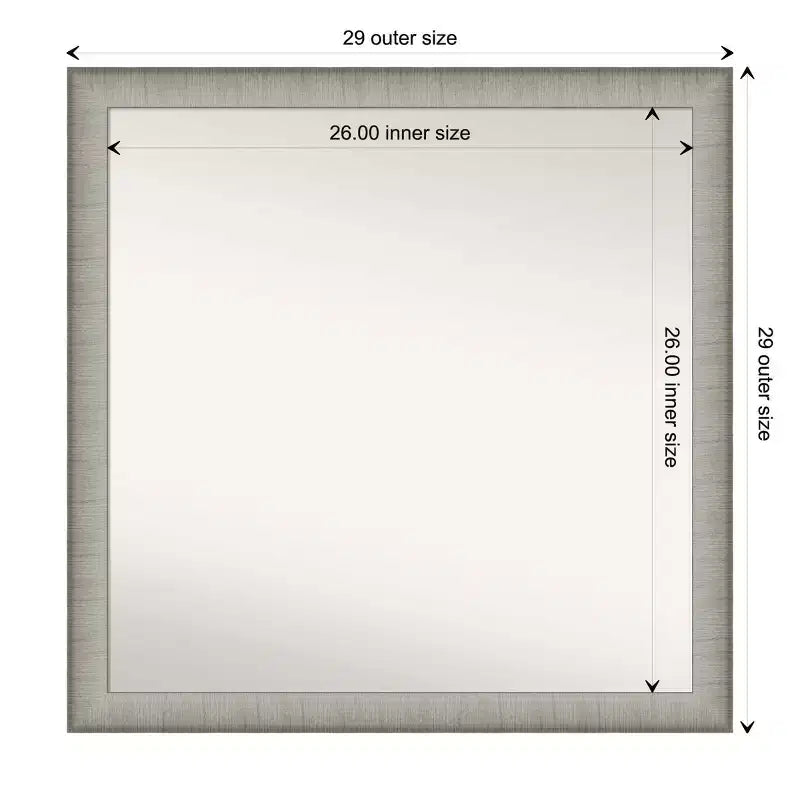 29" x 29" eleganter, schmaler Badezimmerspiegel ohne Facettenschliff, gebürstetes Zinn: quadratisch, Wandmontage, Montagematerial enthalten