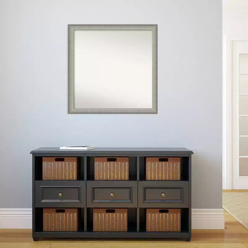 29" x 29" eleganter, schmaler Badezimmerspiegel ohne Facettenschliff, gebürstetes Zinn: quadratisch, Wandmontage, Montagematerial enthalten