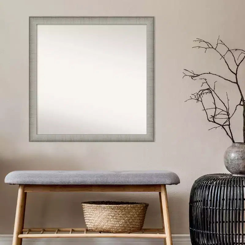 29" x 29" eleganter, schmaler Badezimmerspiegel ohne Facettenschliff, gebürstetes Zinn: quadratisch, Wandmontage, Montagematerial enthalten