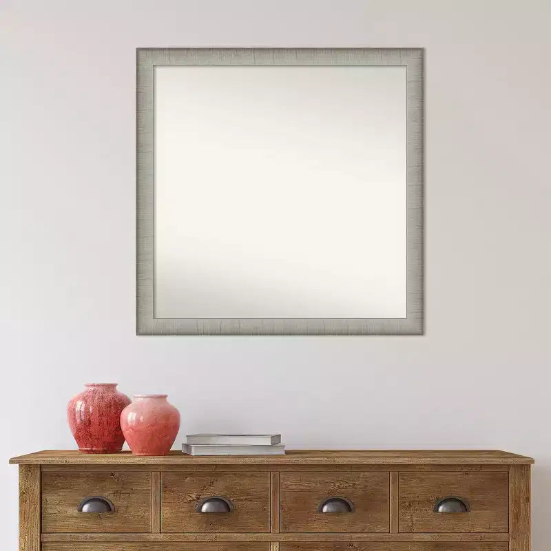 29" x 29" eleganter, schmaler Badezimmerspiegel ohne Facettenschliff, gebürstetes Zinn: quadratisch, Wandmontage, Montagematerial enthalten