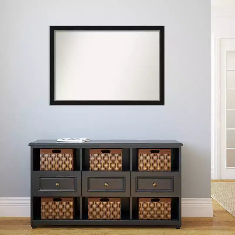 39" x 27" schmaler Wandspiegel in Schwarz-Silber ohne Facettenschliff