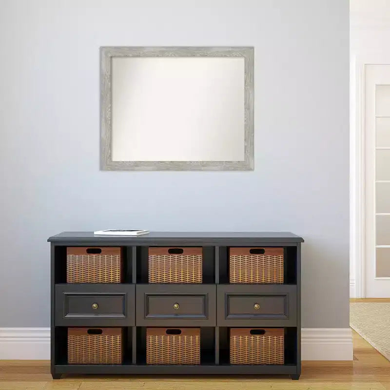 Miroir mural étroit sans biseau de 32" x 26" pour salle de bain, gris patiné : matériel de montage inclus