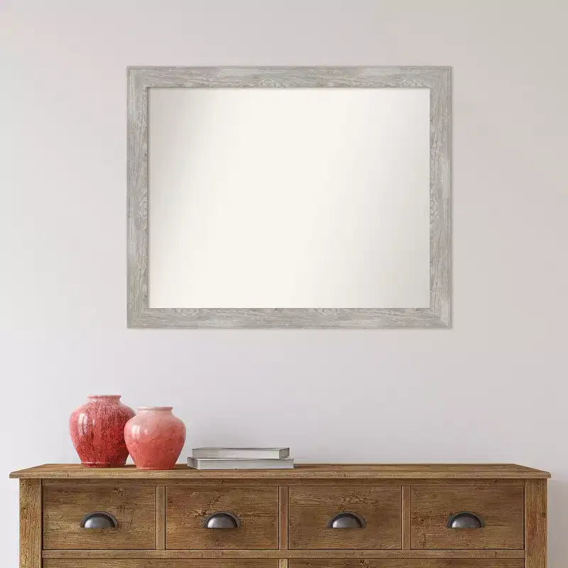 Miroir mural étroit sans biseau de 32" x 26" pour salle de bain, gris patiné : matériel de montage inclus
