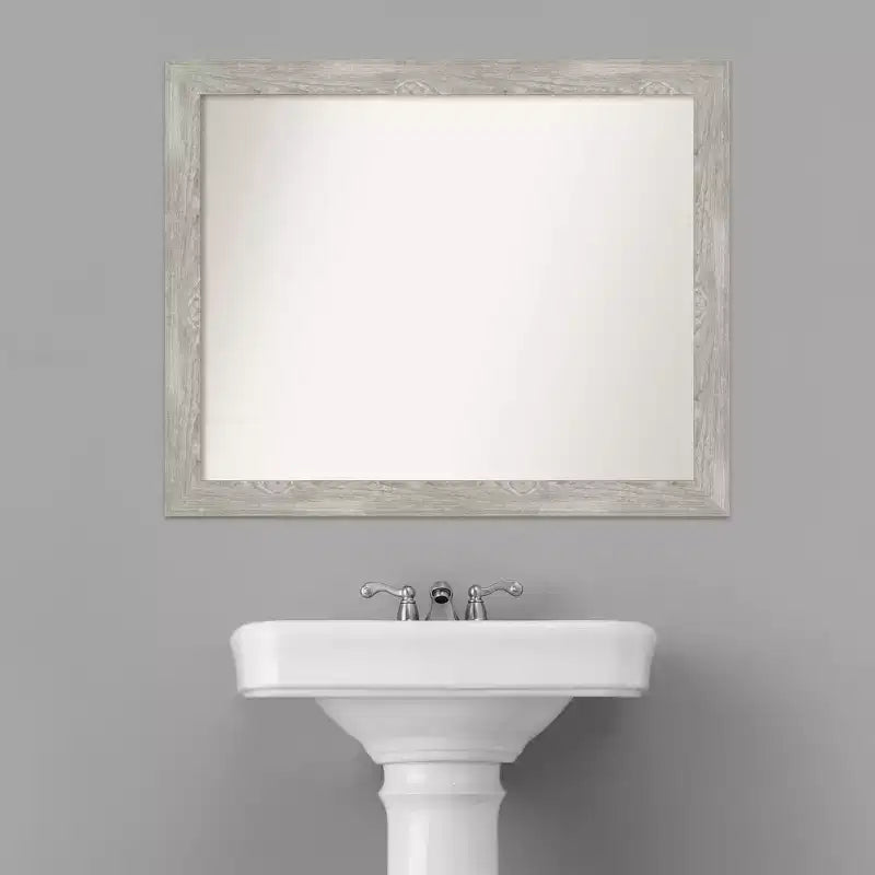 Miroir mural étroit sans biseau de 32" x 26" pour salle de bain, gris patiné : matériel de montage inclus