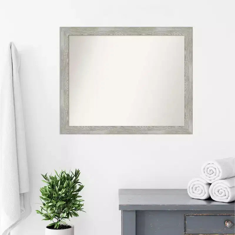 Miroir mural étroit sans biseau de 32" x 26" pour salle de bain, gris patiné : matériel de montage inclus
