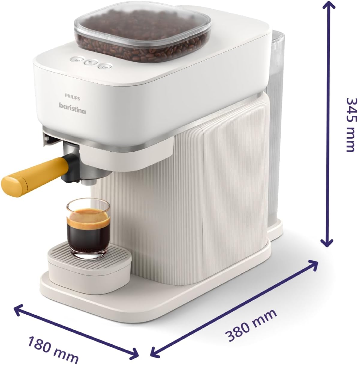 Philips Baristina Machine à expresso - Un véritable expresso, en toute simplicité - Compacte - 16 bars de pression - Broyeur intégré - Machine blanche avec porte-filtre blanc (BAR300/00)