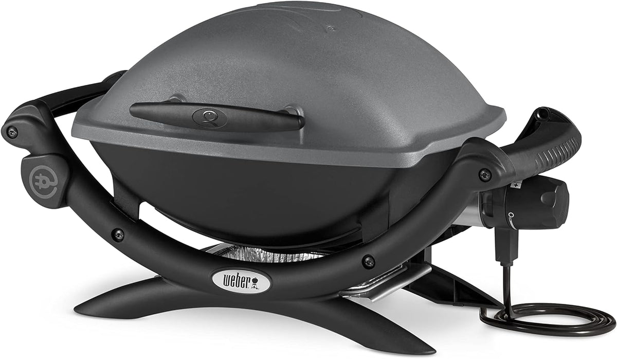 Weber Q1400 Barbecue électrique, surface de cuisson 43 x 32 cm, nomade, grille en fonte émaillée divisée en 2 parties, couvercle et cuve en fonte d'aluminium - Gris foncé (52020053)