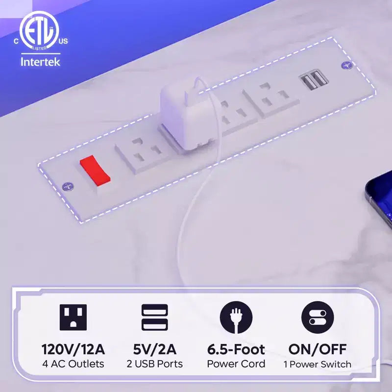 Escritorio de gaming de 63 con luces LED y tomas de corriente, escritorio para computadora con soporte para monitor y bandeja para teclado, para oficina en casa