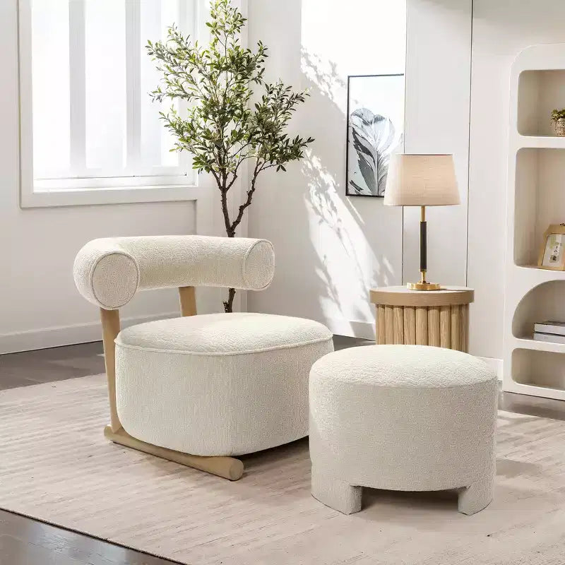 Gepolsterter moderner Akzentstuhl in U-Form, Creme und Beige