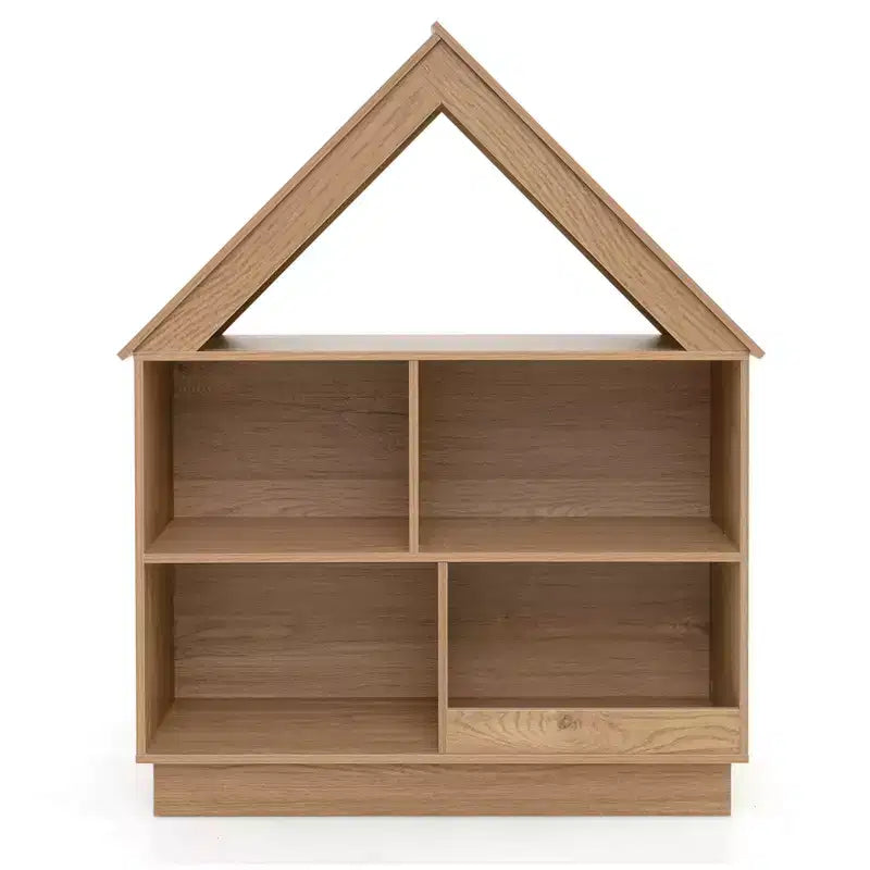 Bibliothèque maison de poupée en bois pour enfants avec étagères ouvertes et système anti-basculement, blanche/marron
