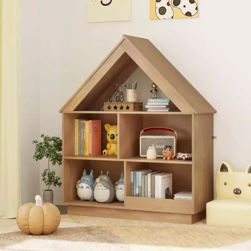 Bibliothèque maison de poupée en bois pour enfants avec étagères ouvertes et système anti-basculement, blanche/marron