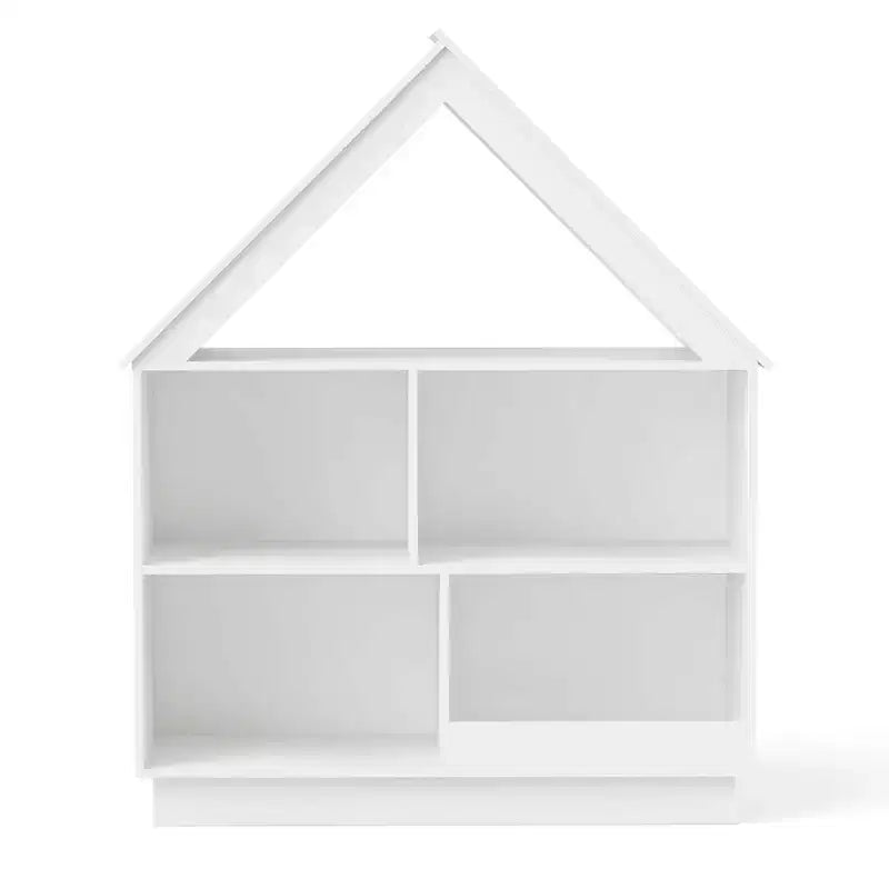 Bibliothèque maison de poupée en bois pour enfants avec étagères ouvertes et système anti-basculement, blanche/marron