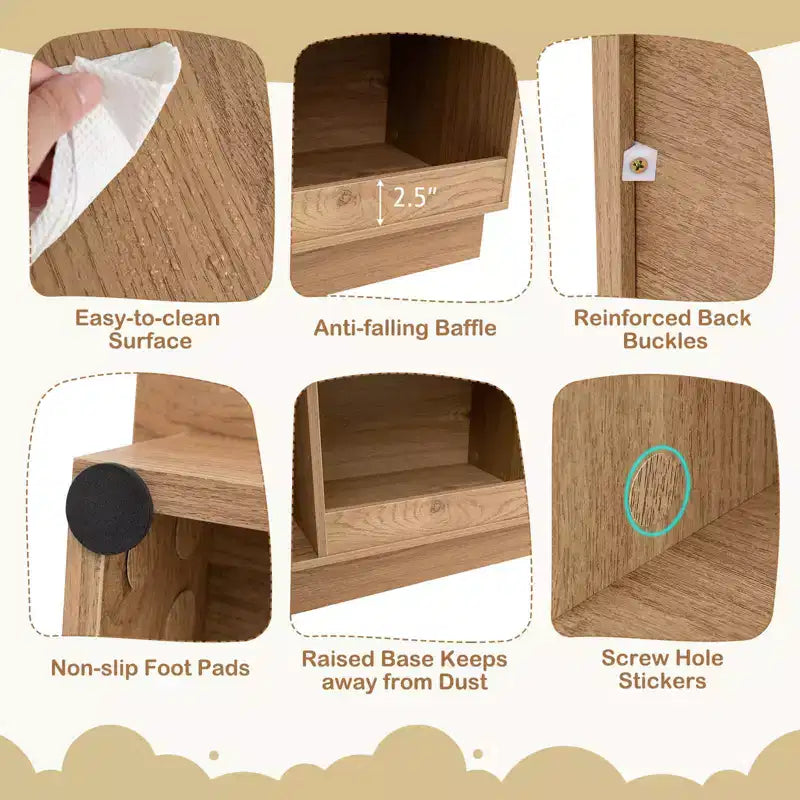 Bibliothèque maison de poupée en bois pour enfants avec étagères ouvertes et système anti-basculement, blanche/marron