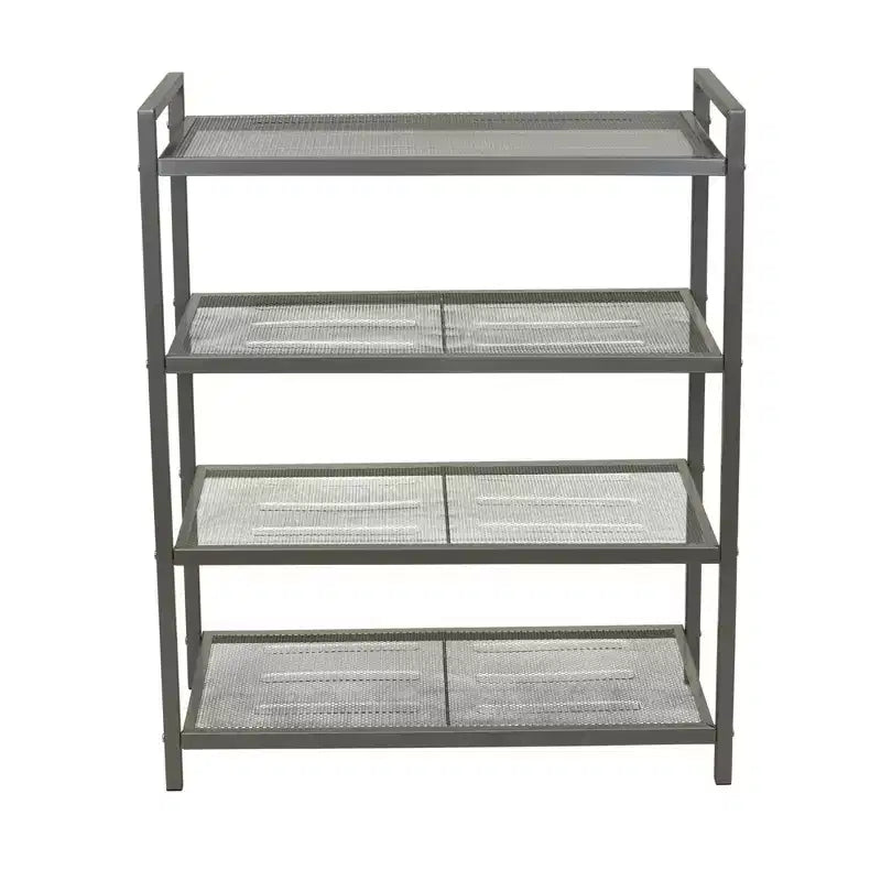 Schuhregal aus Metall mit 4 Ebenen, ausziehbare Metallablagen mit Mittelstützen, stabiler Rahmen mit Griffen, Platz für 12 Paar Schuhe, Nickel