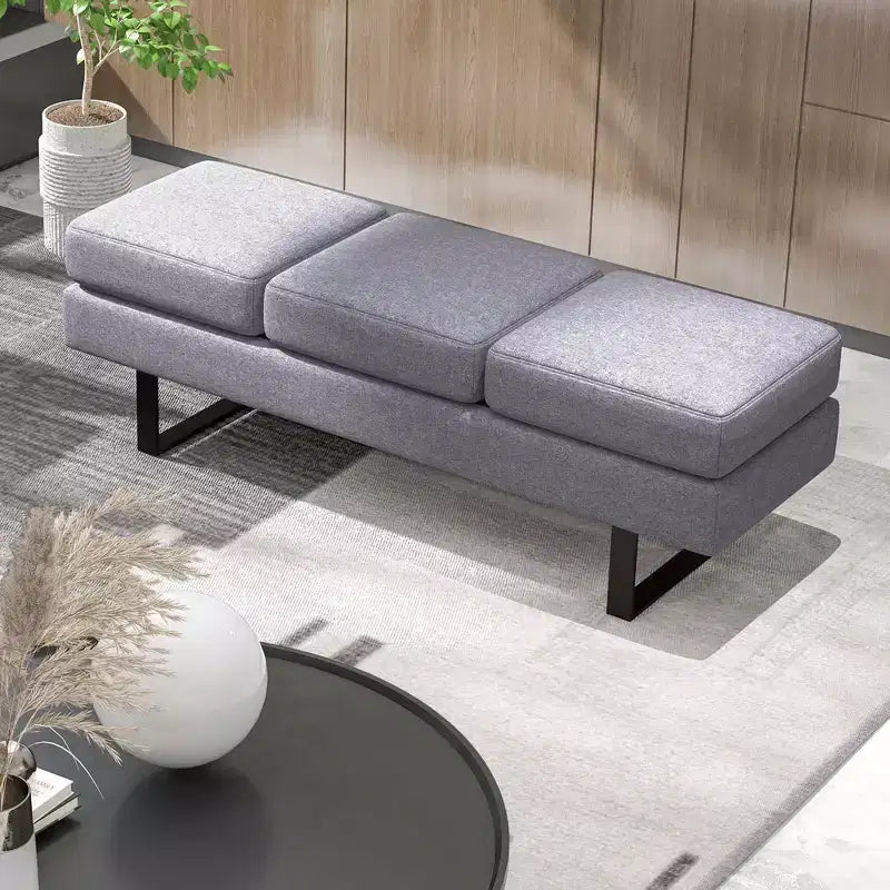Banc pour salle d’attente avec pieds en métal et assise rembourrée, banc de réception noir/gris
