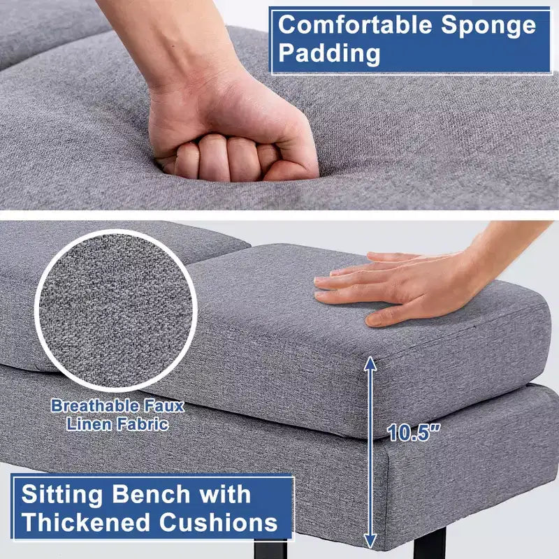 Banc pour salle d’attente avec pieds en métal et assise rembourrée, banc de réception noir/gris