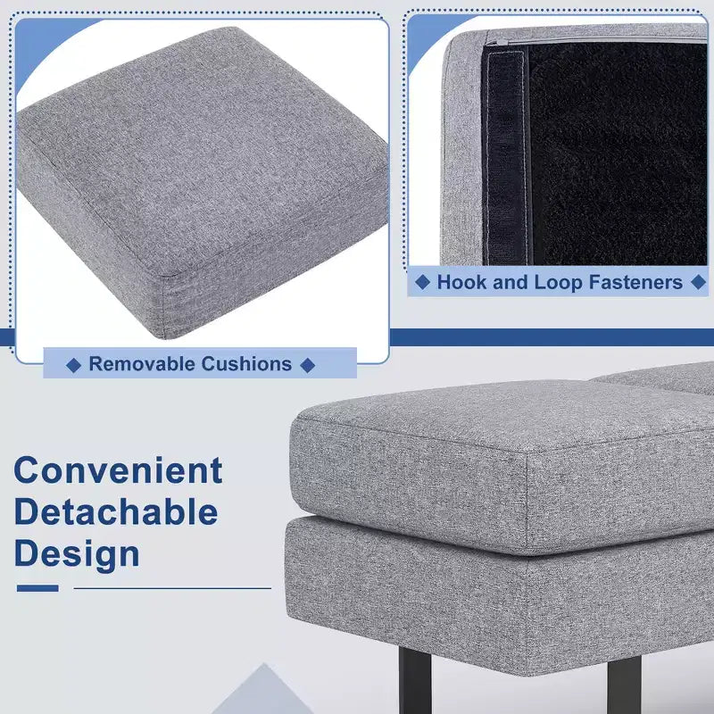 Banc pour salle d’attente avec pieds en métal et assise rembourrée, banc de réception noir/gris