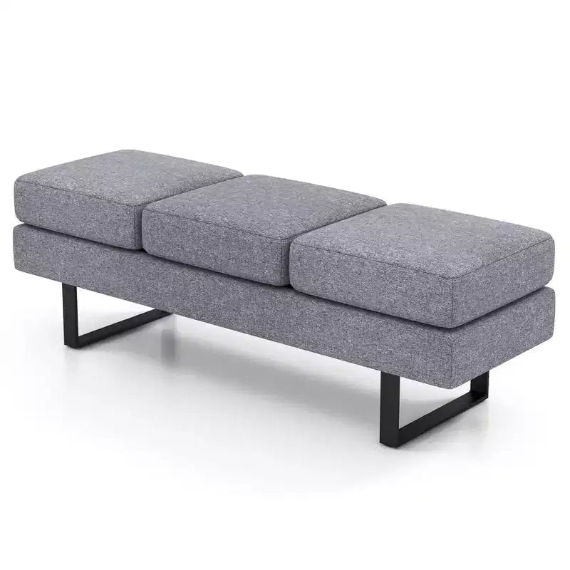 Banc pour salle d’attente avec pieds en métal et assise rembourrée, banc de réception noir/gris