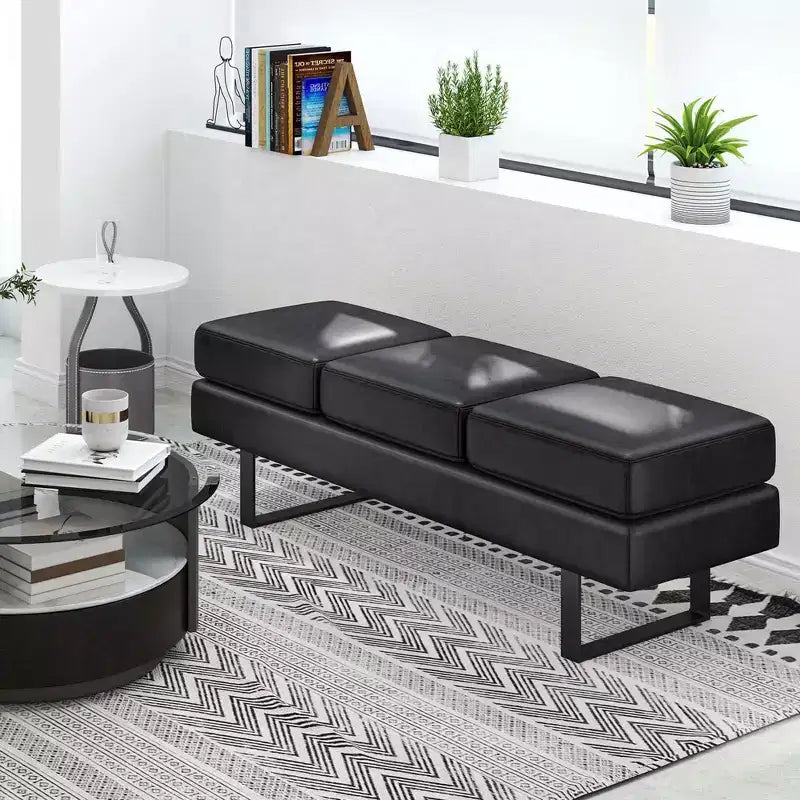 Banc pour salle d’attente avec pieds en métal et assise rembourrée, banc de réception noir/gris