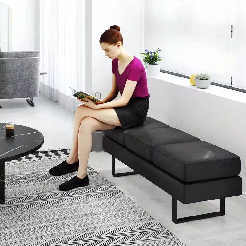 Banc pour salle d’attente avec pieds en métal et assise rembourrée, banc de réception noir/gris