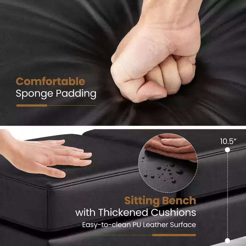 Banc pour salle d’attente avec pieds en métal et assise rembourrée, banc de réception noir/gris