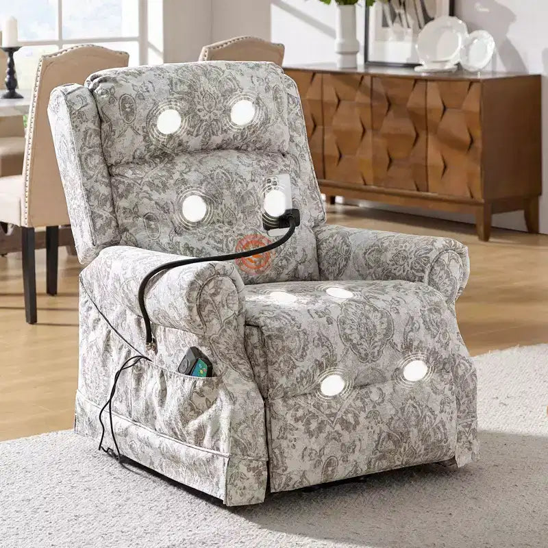 Sillón reclinable eléctrico con asistencia para levantarse, masaje, calefacción y reposacabezas manual
