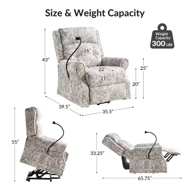 Sillón reclinable eléctrico con asistencia para levantarse, masaje, calefacción y reposacabezas manual