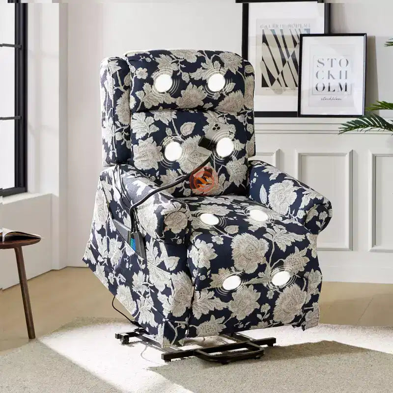 Sillón reclinable eléctrico con asistencia para levantarse, masaje, calefacción y reposacabezas manual