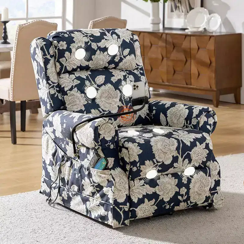 Sillón reclinable eléctrico con asistencia para levantarse, masaje, calefacción y reposacabezas manual