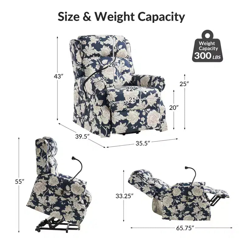 Sillón reclinable eléctrico con asistencia para levantarse, masaje, calefacción y reposacabezas manual