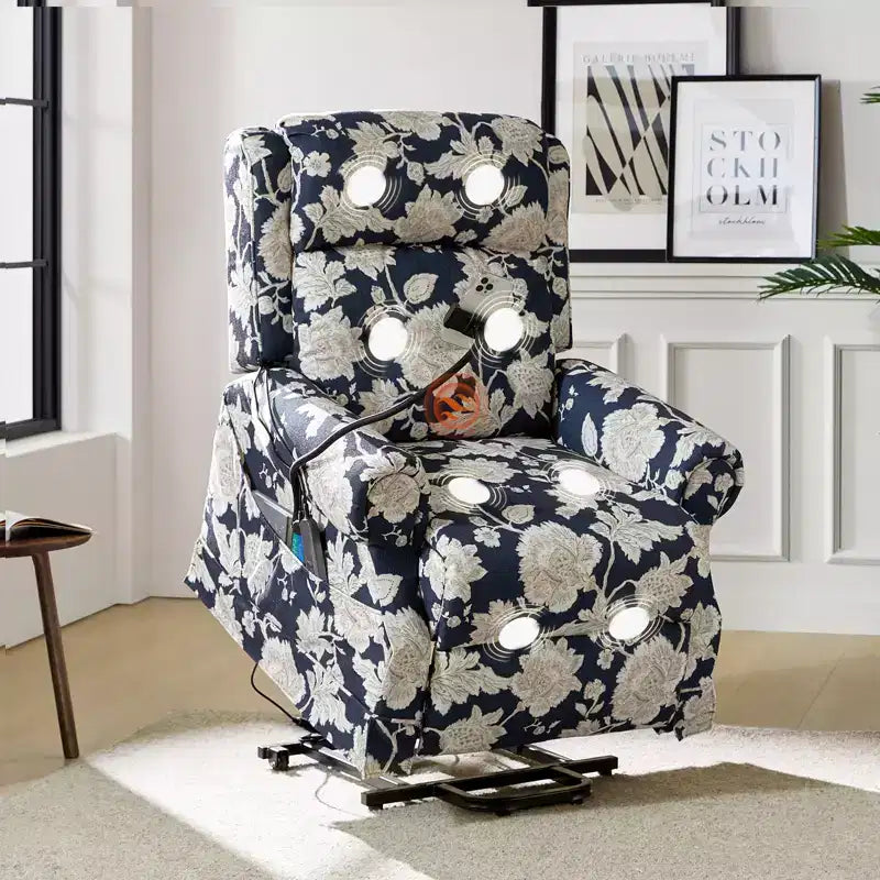 Sillón reclinable eléctrico con asistencia para levantarse, masaje, calefacción y reposacabezas manual