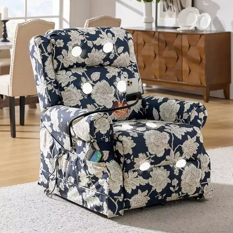Sillón reclinable eléctrico con asistencia para levantarse, masaje, calefacción y reposacabezas manual