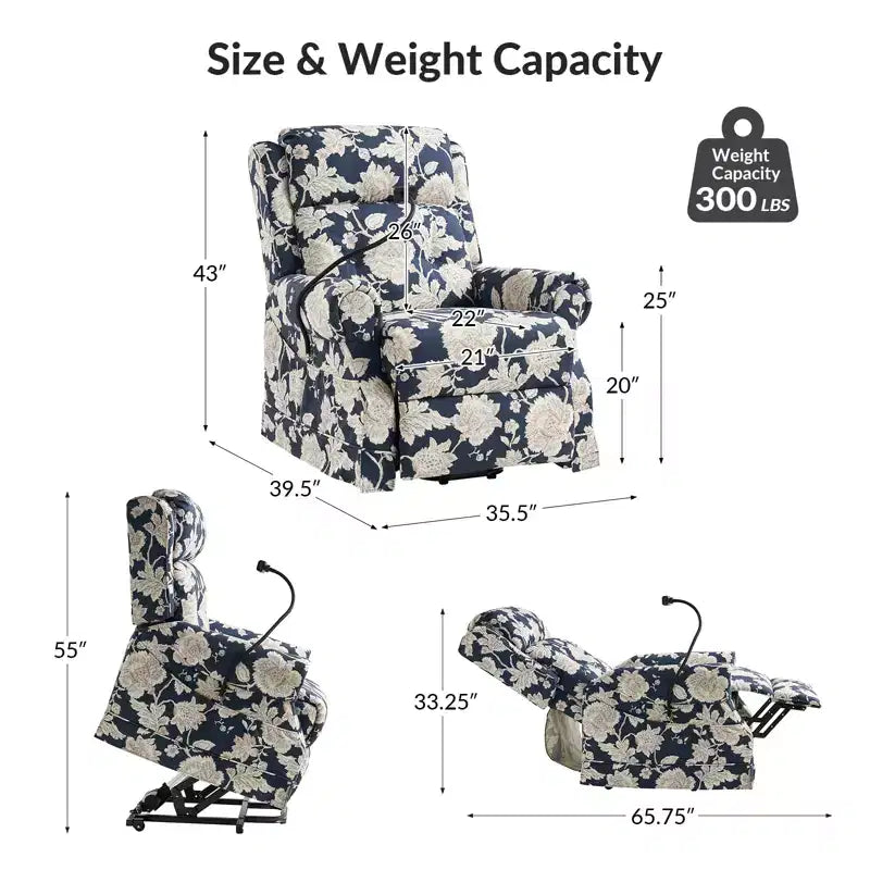 Sillón reclinable eléctrico con asistencia para levantarse, masaje, calefacción y reposacabezas manual