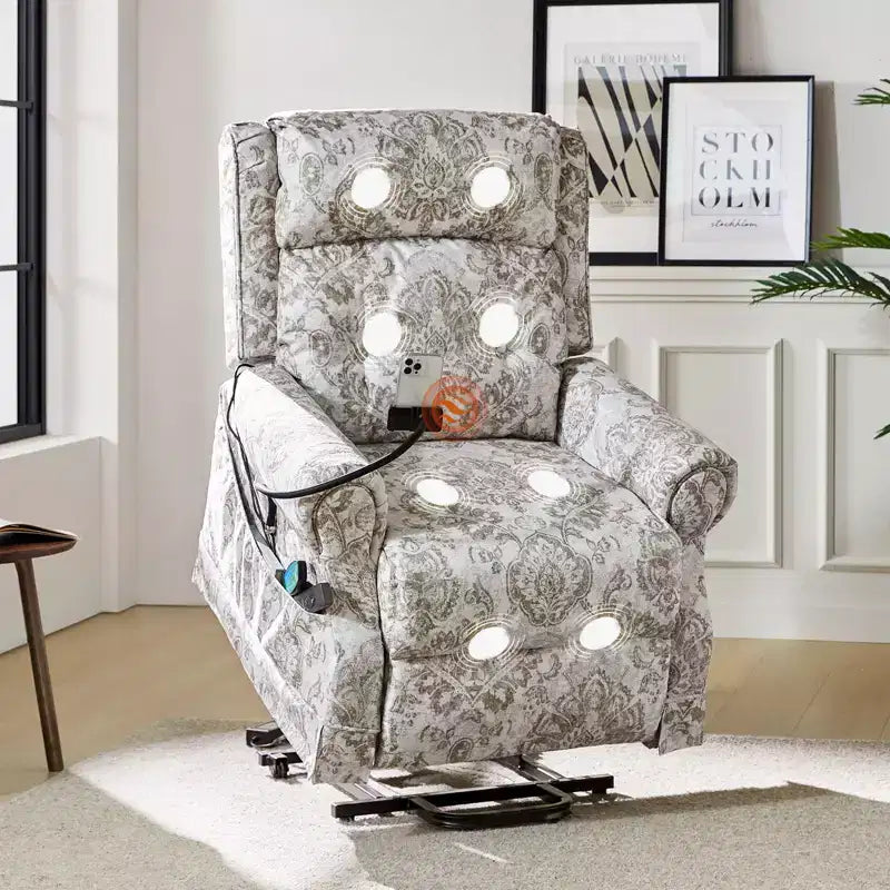 Sillón reclinable eléctrico con asistencia para levantarse, masaje, calefacción y reposacabezas manual
