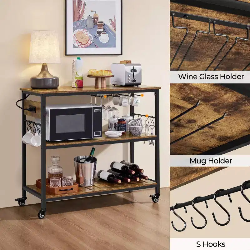 Îlot de cuisine mobile avec station de recharge et porte-verres