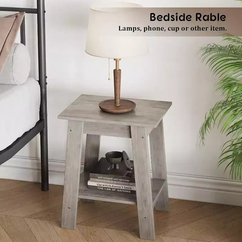 Mesa auxiliar rústica de estilo granja de 2 niveles con estante de almacenamiento, mesa de noche estrecha, mesa decorativa minimalista para sala de estar y dormitorio
