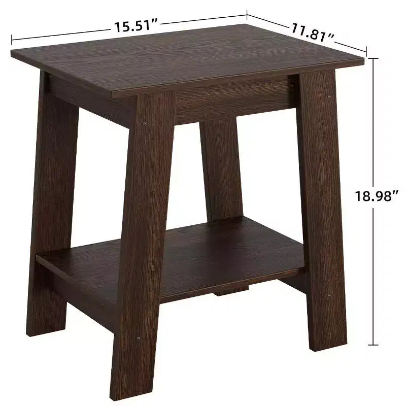 Mesa auxiliar rústica de estilo granja de 2 niveles con estante de almacenamiento, mesa de noche estrecha, mesa decorativa minimalista para sala de estar y dormitorio
