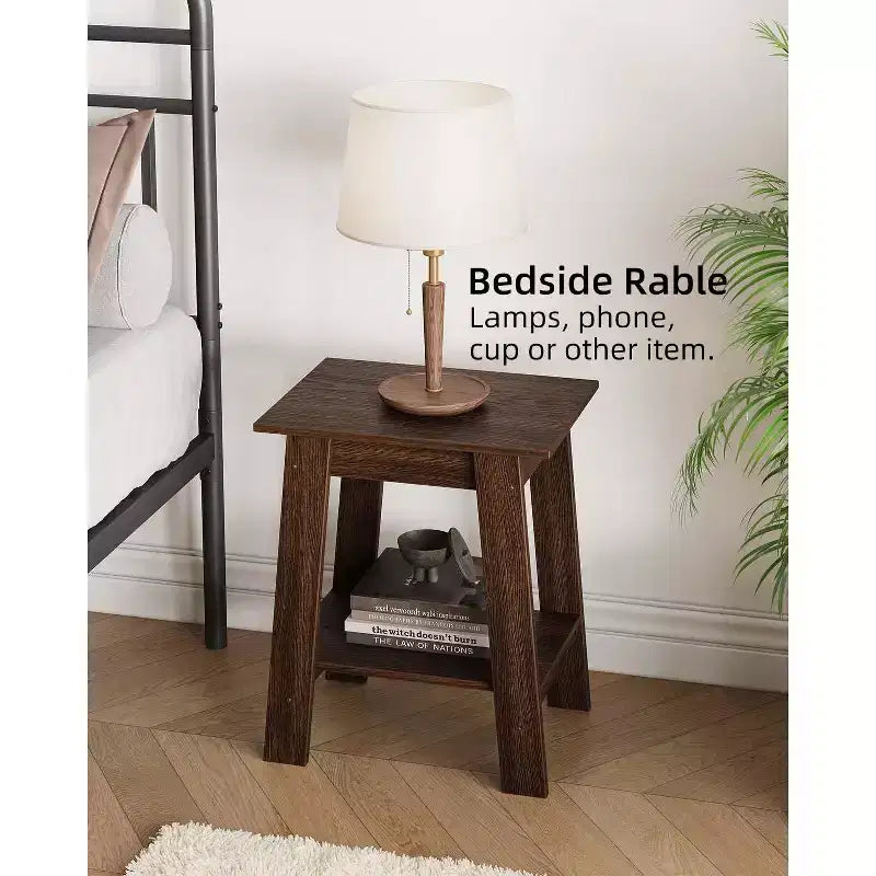 Mesa auxiliar rústica de estilo granja de 2 niveles con estante de almacenamiento, mesa de noche estrecha, mesa decorativa minimalista para sala de estar y dormitorio