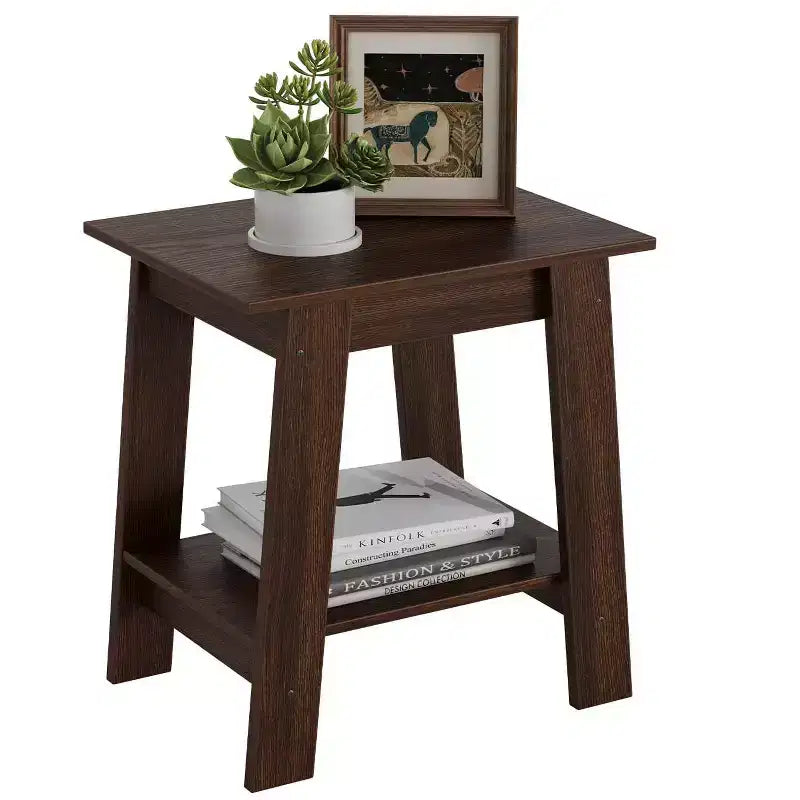 Mesa auxiliar rústica de estilo granja de 2 niveles con estante de almacenamiento, mesa de noche estrecha, mesa decorativa minimalista para sala de estar y dormitorio