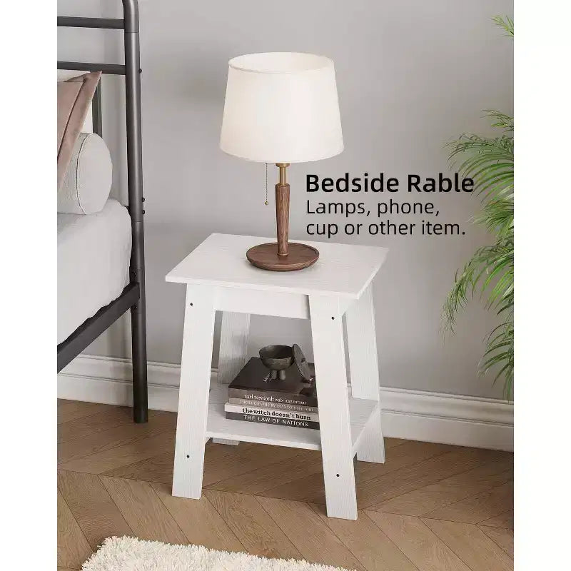 Mesa auxiliar rústica de estilo granja de 2 niveles con estante de almacenamiento, mesa de noche estrecha, mesa decorativa minimalista para sala de estar y dormitorio