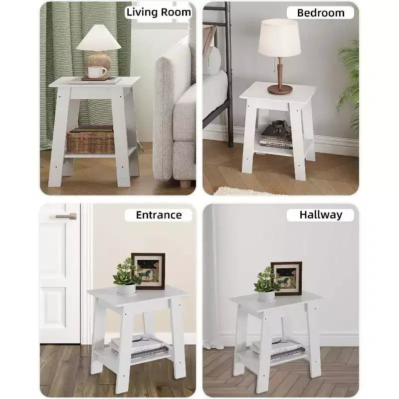 Mesa auxiliar rústica de estilo granja de 2 niveles con estante de almacenamiento, mesa de noche estrecha, mesa decorativa minimalista para sala de estar y dormitorio