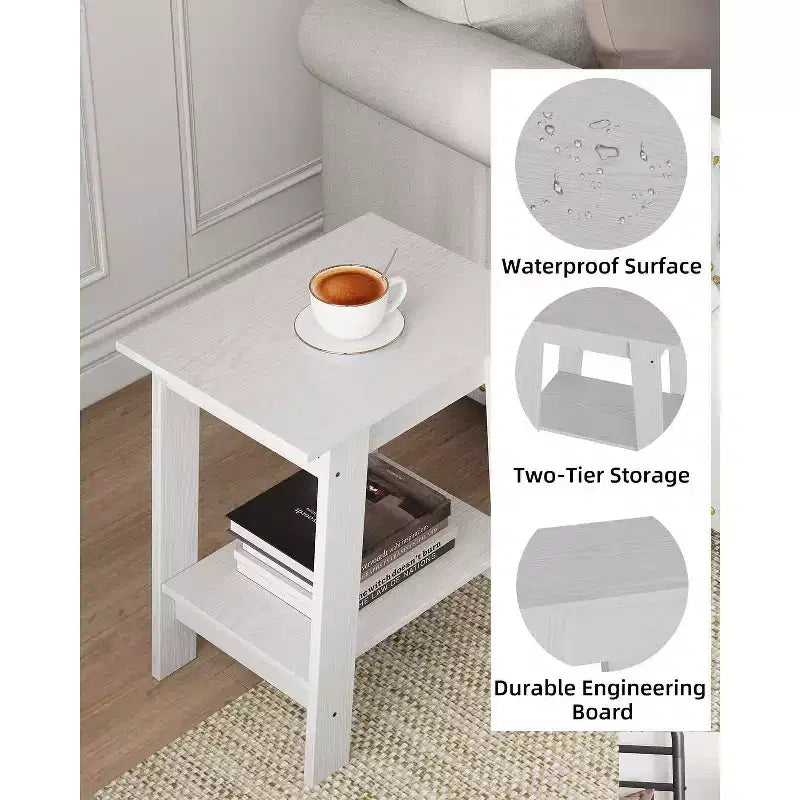 Mesa auxiliar rústica de estilo granja de 2 niveles con estante de almacenamiento, mesa de noche estrecha, mesa decorativa minimalista para sala de estar y dormitorio