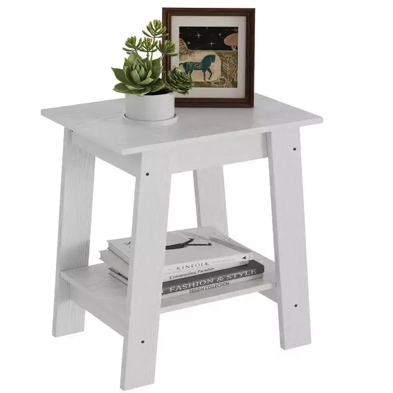 Mesa auxiliar rústica de estilo granja de 2 niveles con estante de almacenamiento, mesa de noche estrecha, mesa decorativa minimalista para sala de estar y dormitorio