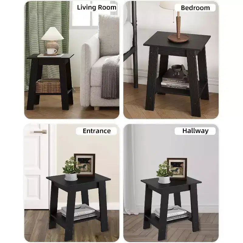 Mesa auxiliar rústica de estilo granja de 2 niveles con estante de almacenamiento, mesa de noche estrecha, mesa decorativa minimalista para sala de estar y dormitorio