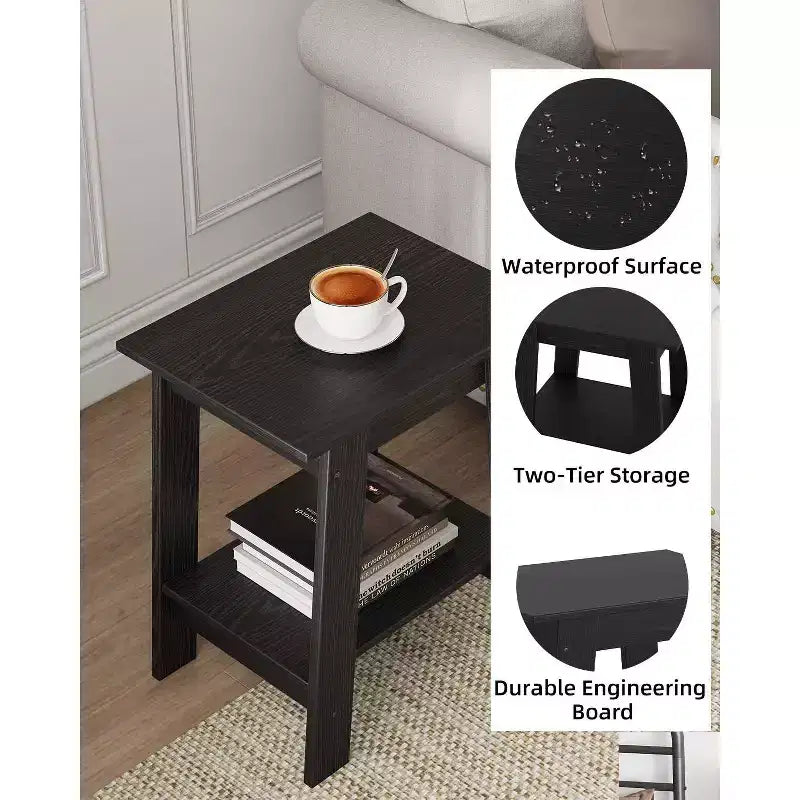 Mesa auxiliar rústica de estilo granja de 2 niveles con estante de almacenamiento, mesa de noche estrecha, mesa decorativa minimalista para sala de estar y dormitorio